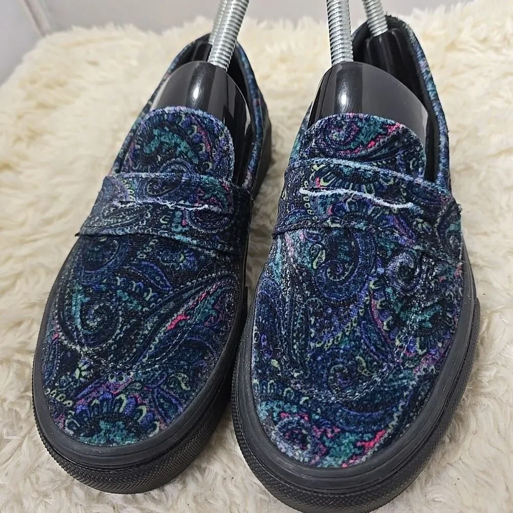 VANS Style 53 Velvet Paisley Men 4 Woman 5.5 Dark Blue Green Loafers Comfort Art